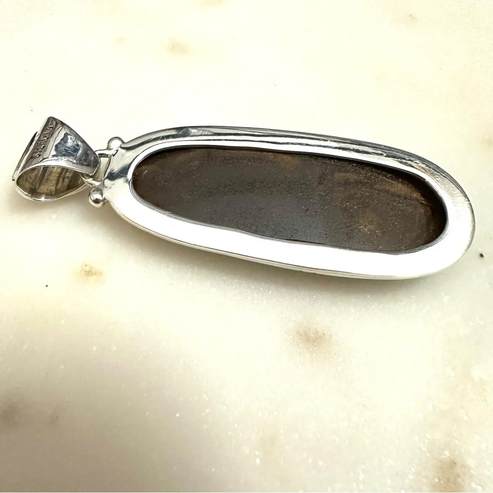 Samson Sam Kee Native American Navajo Honey Moss Agate Sterling Silver Pendant